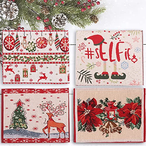 Melajia Christmas Placemats Set Of 4 For Dining Table Poinsettia Forest Reindeer Vintage Snowflakes 13X17 Inch Winter Holiday Woven Table Mats For Home Party Kitchen Dining Decor #TOP5