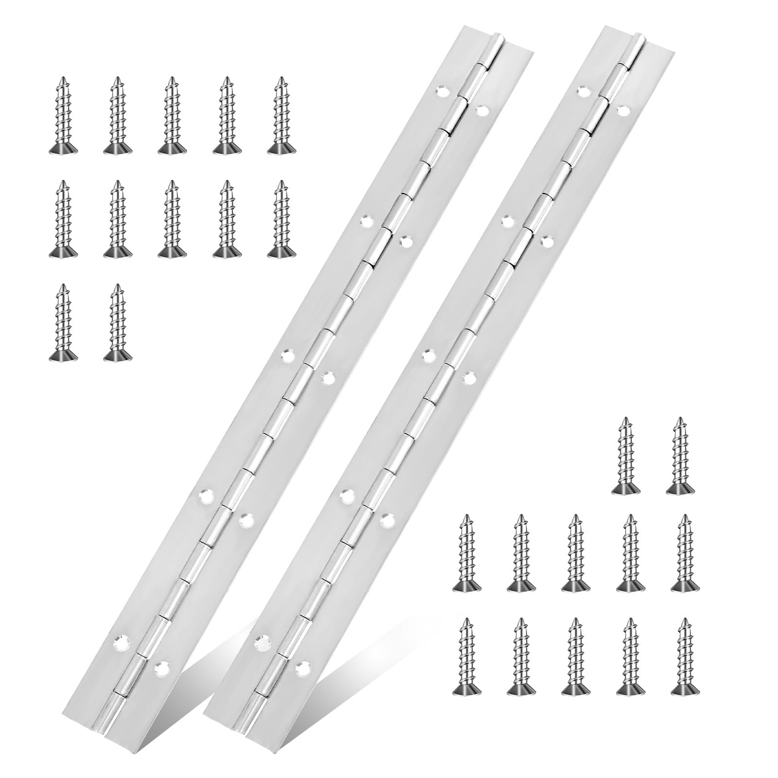 Piano Hinge 12 Inch Heavy Duty Stainless Steel Continuous Hinge with Holes Continuous & Piano Hinges 2pack Long Hinge for Wooden Box Cabinet Door Storage Box with 48pcs Cabinet Hinge Screws (Silver)