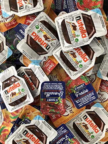 Lot petit déjeuner - 25 barquettes miel + 25 Nutella + 25 confiture 5 parfums