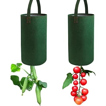 Wnvivi 2 Piece Upside Down Tomato Planter Felt Hanging Tomato Bag Hanging Strawberry Planter Plant Bag for Growing Strawberries Vegetables and Flowers Green