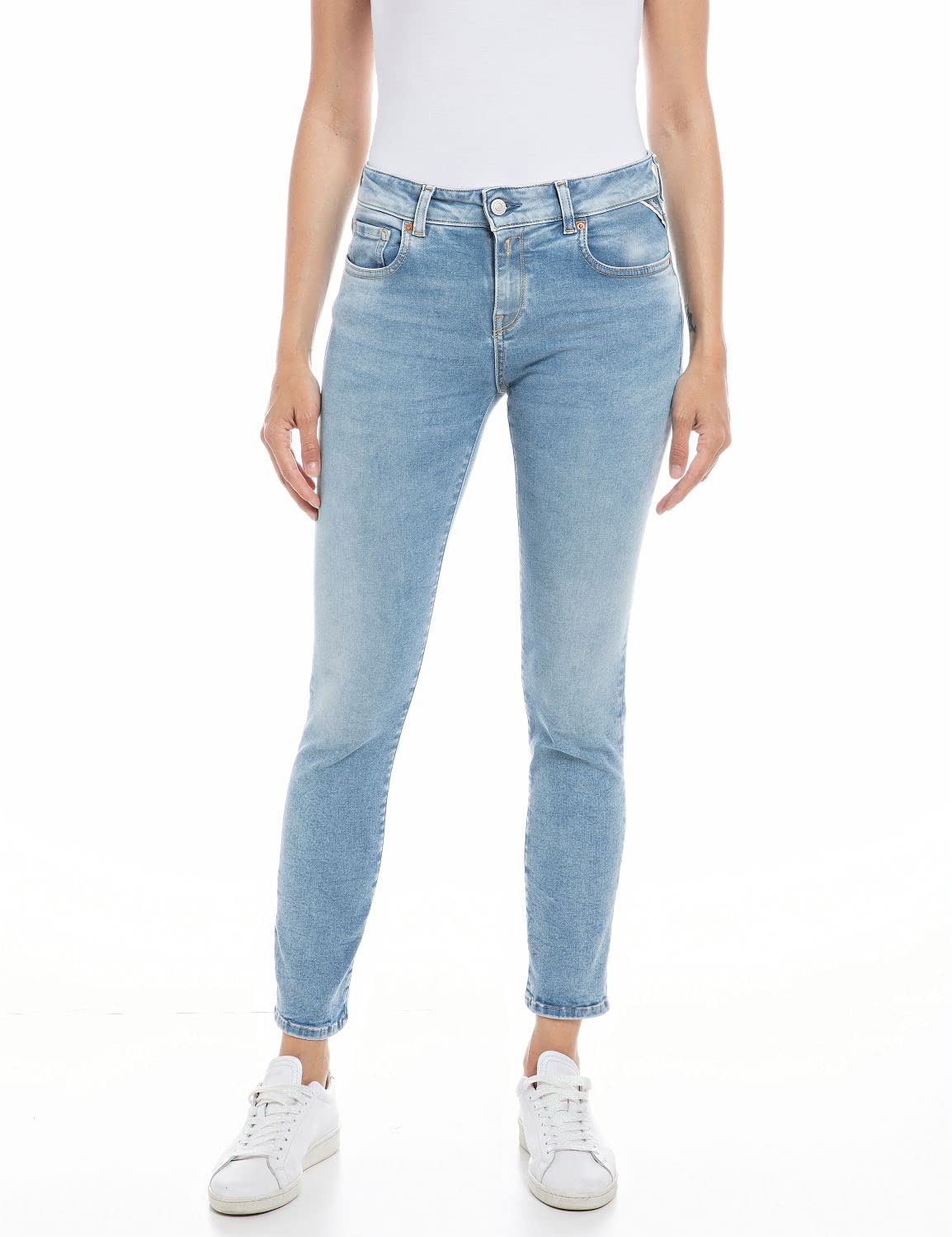 Replay Damen Jeans Faaby Slim-Fit Hyperflex mit Stretch, Light Blue 010 (Blau), 27W / 30L
