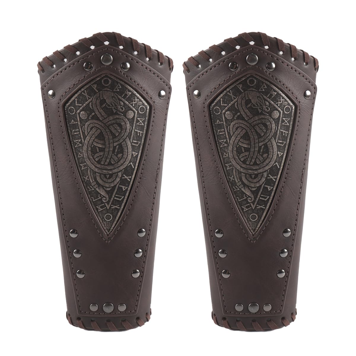 Hoite 2Pcs Viking Embossed Dragon Faux Leather Arm Guards Medieval Vintage Mercenary Bracers Retro Knight LARP Cosplay