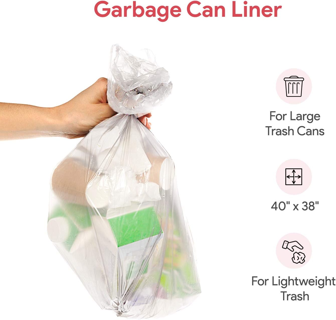 Black Friday - 60% OFF 40-46 Gallon Clear Garbage Can Liners, 250 Count - Large Trash Can Liners - High Density, Thin, Lightweight, 16 Microns - For Office, Home, Hospital Wastebaskets - 10 Coreless Rolls