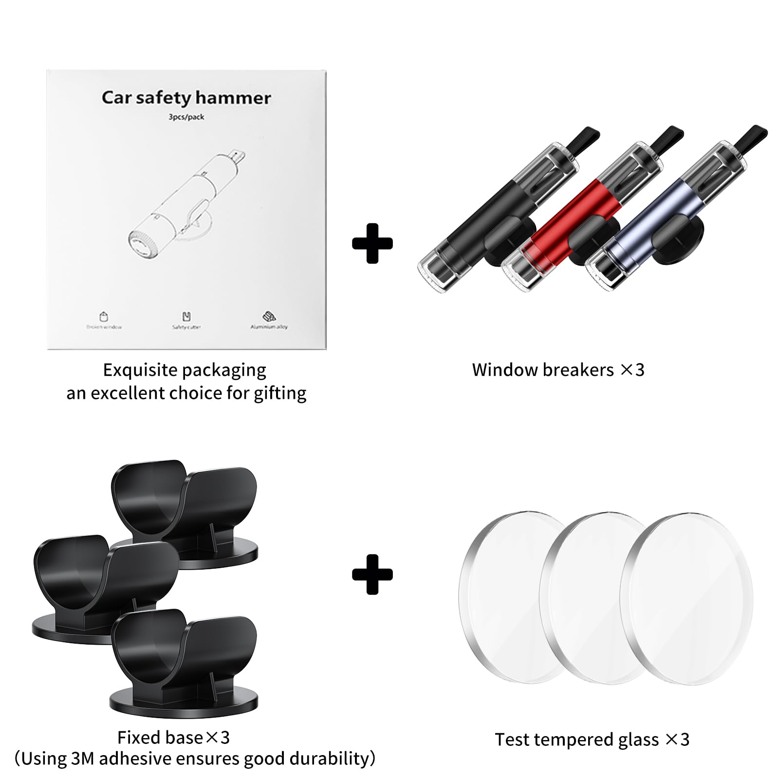 SKINNYON 3-Pack Car Safety Hammer Seatbelt Cutter, 2026 Upgraded Transparent Lid Window Breaker Seatbelt Cutter Underwater, 2 in 1 Emergency Keychains car Window Breaker Tool, New Car Accessories