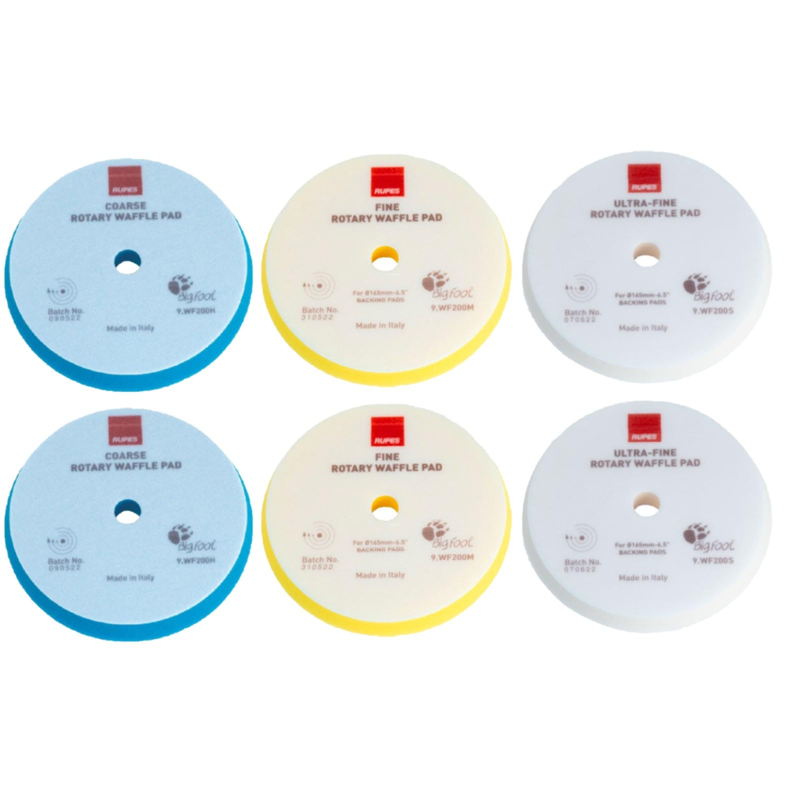 RUPES WF Series 7" Rotary Waffle Foam Pads Bundle - Includes 2 Coarse, 2 Fine and 2 Ultra-Fine Foam Pads - Tailored to Meet The Diverse Needs of