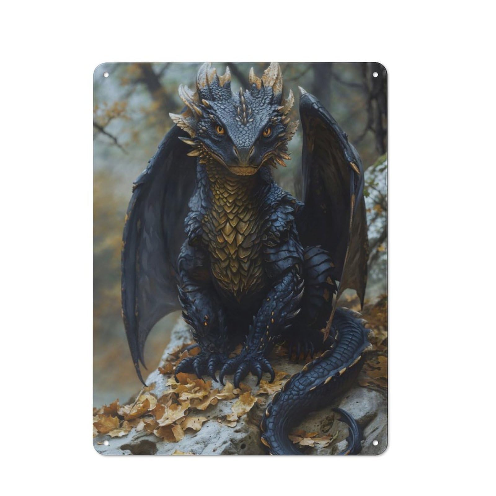 Junmoney Black Dragon Whelp For Garden Room Or Summerhouse, Vintage Tin Sign 40X30cm, A Metal Wall Feature For Garden Rooms And Summerhouses