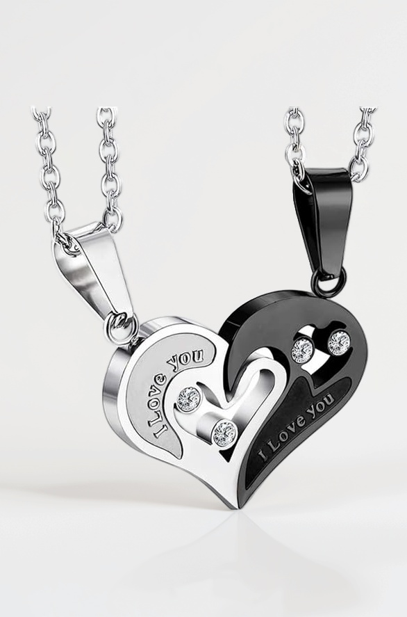 Valentine Special Gifts His and Hers Lover Couple Love Heart 2 Piece Joining Couple Pendant Necklace Chain Pair Love Heart I Love You Puzzle Matching Couple Pendant