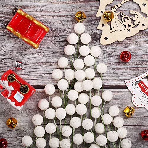 Bbto Artificial Holly Berries, 100 Pieces Mini 10 Mm Fake Berries Decor On Wire For Christmas Tree Decorations Flower Wreath Diy Craft Use (Sequined White) #TOP2