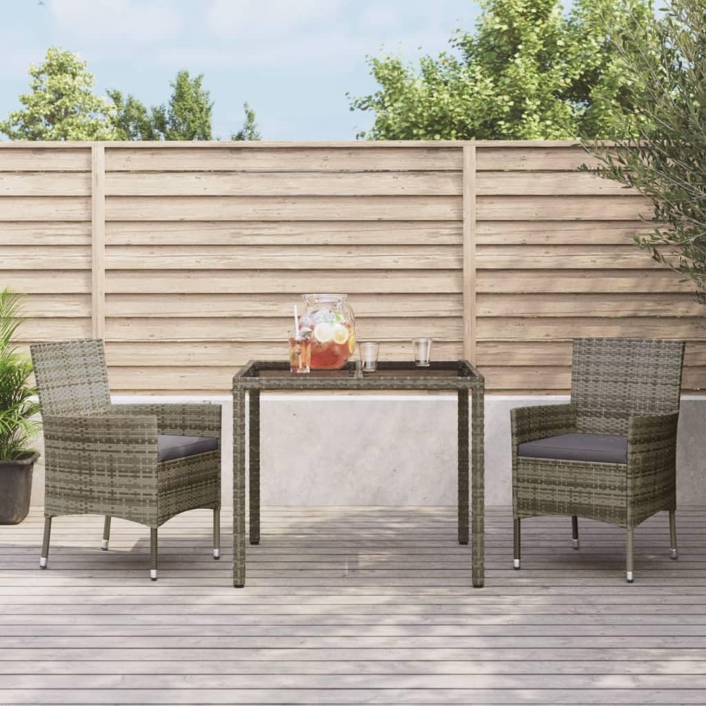 Salon de jardin 3 pièces en polyrotin gris 90 x 90 x 75 cm avec coussins d'assise confortables