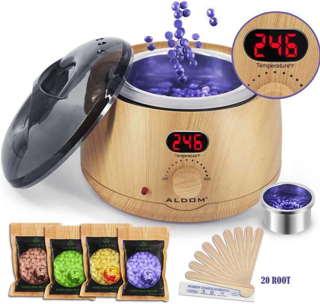 Aldom Hair Removal Wax Warmer - Waxing Kit - Electric Wax Pot with LCD Display Precision Temperature Control (110°F - 246°F), 4-Flavor Wax Beans and 20 Wax Applicator Stickers for Rapid Waxing
