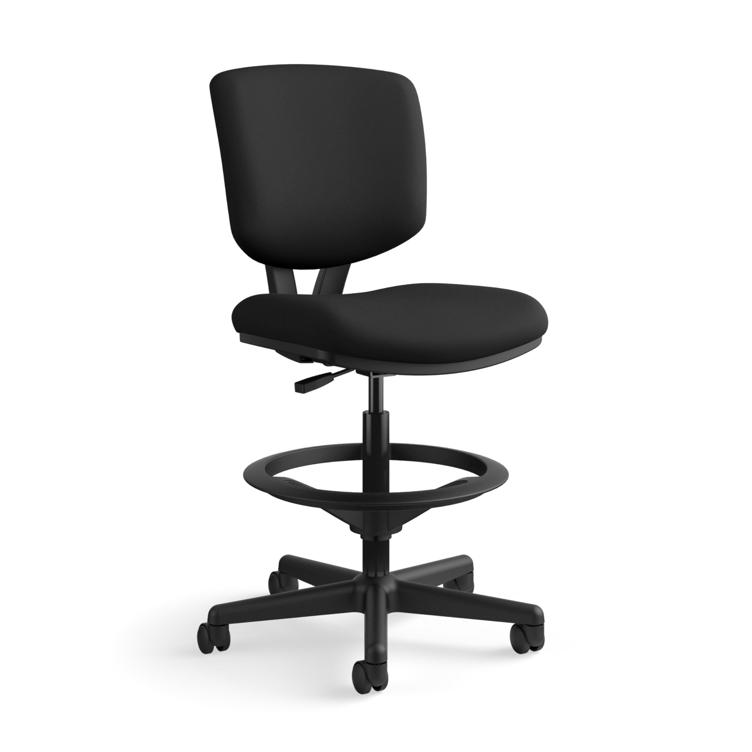 Volt Standing Desk Chair, Fabric Home Office Chair with Foot Rest, Armless, Ergonomic Recline and Center Tilt, for Computers, Offices, Work, Black