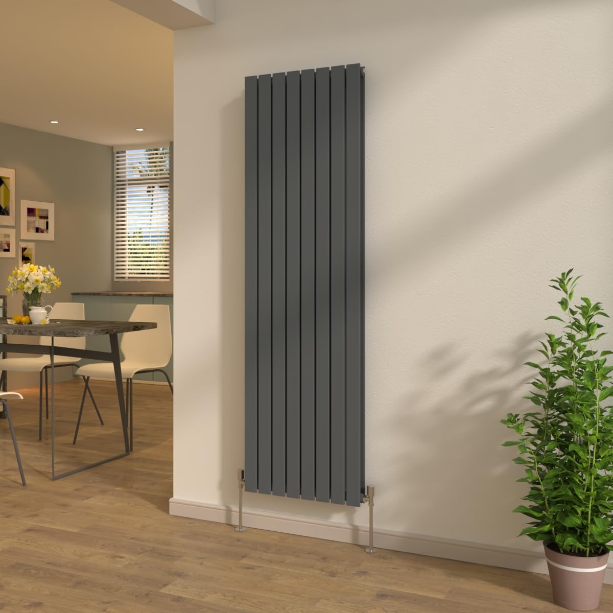 Nrg Anthracite Vertical 1800X544mm Flat Panel Double Column Designer Radiator Tall Upright Central Heating + Free Angled Valves