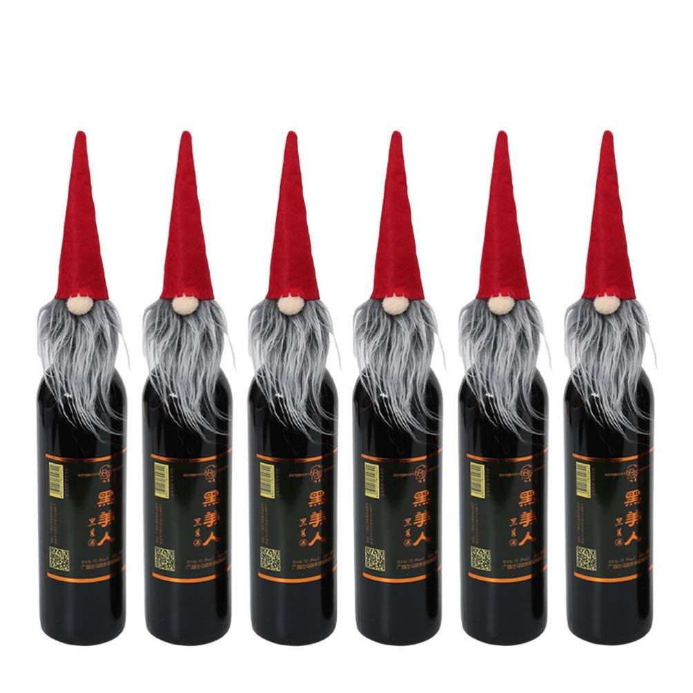 6pcs Christmas Wine Bottle Topper Covers Gnome Hat Wine Bottle Decorations Christmas Party Favors Supplies (red)