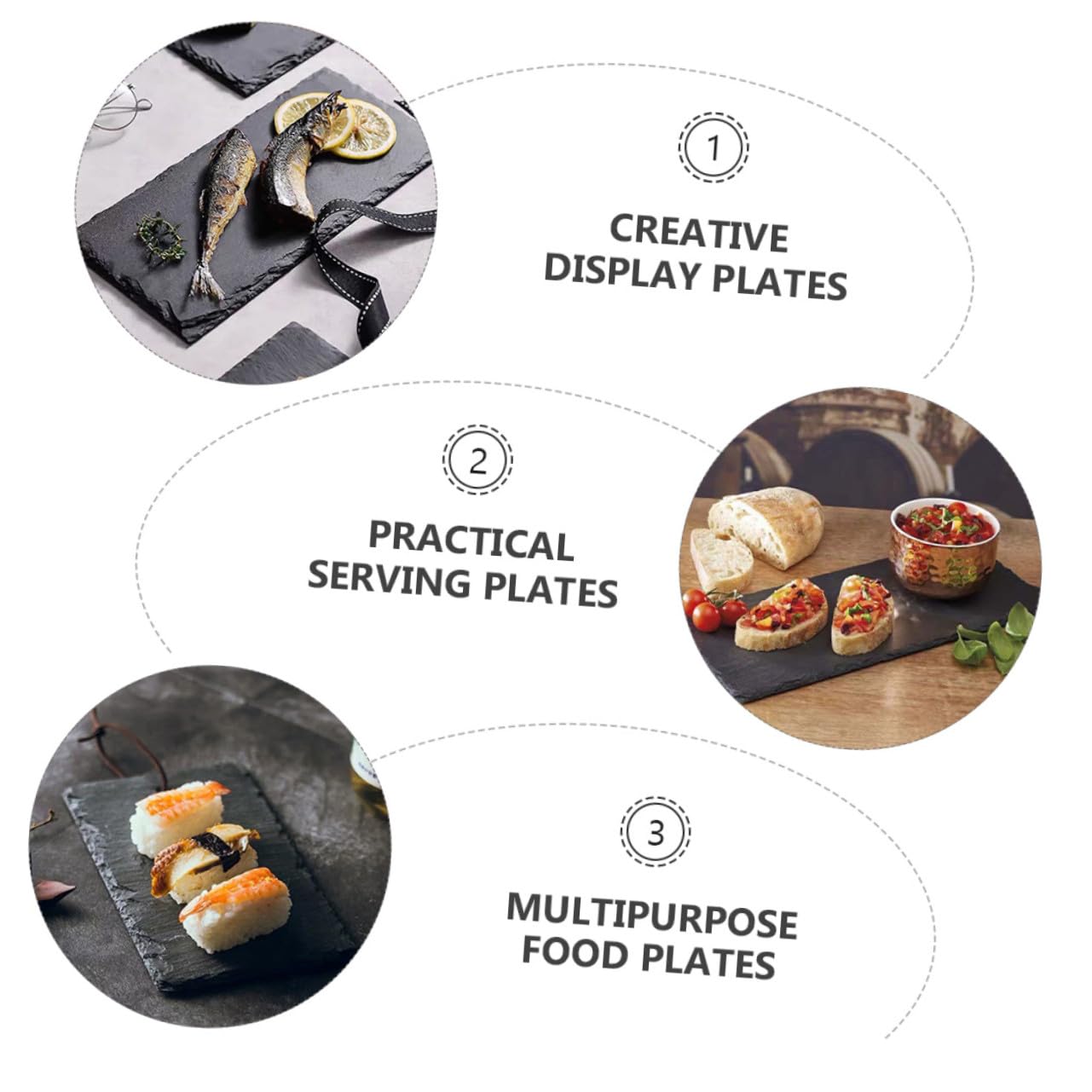 Assiettes à Sushi Isothermes 2 Pièces en Ardoise Noire | Réutilisables, Faciles à Nettoyer, Format Polyvalent pour Sushis et Steaks