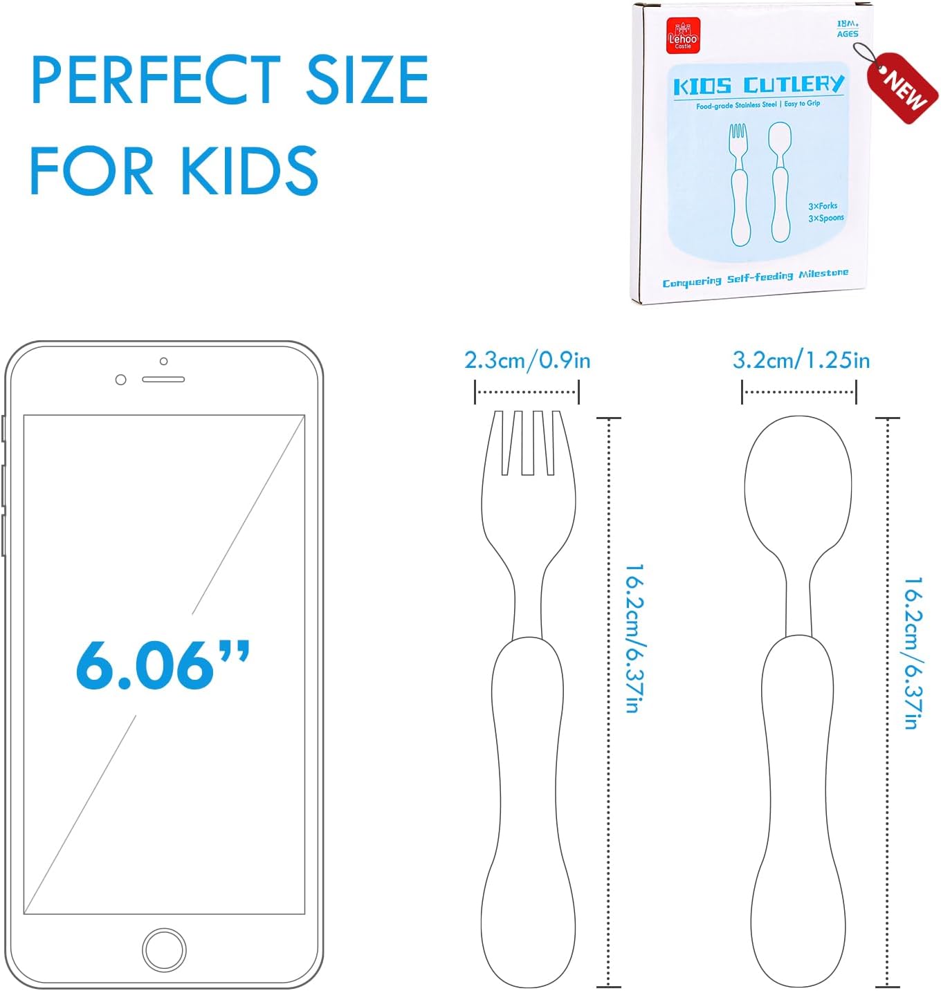 Lehoo 6 Pieces Toddler Utensils, Kids Sierware for 2 3 4 Years