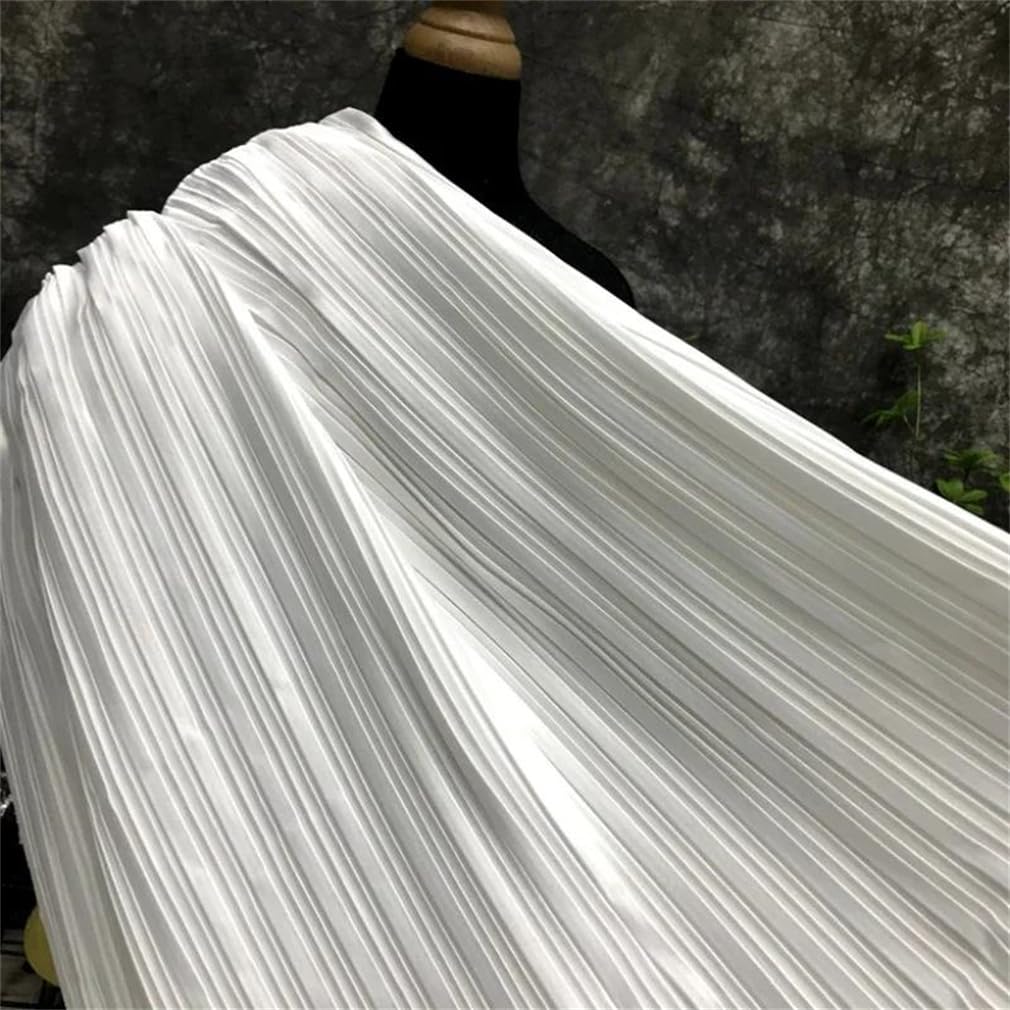 Tejido de gasa perlada plisada, PlisadoFab MatteVestido De Costura Gruesa BrillanteDanzaDiseñadora VestuarioPaño NegroBlanco 50x150cm(White Straighten50cm)