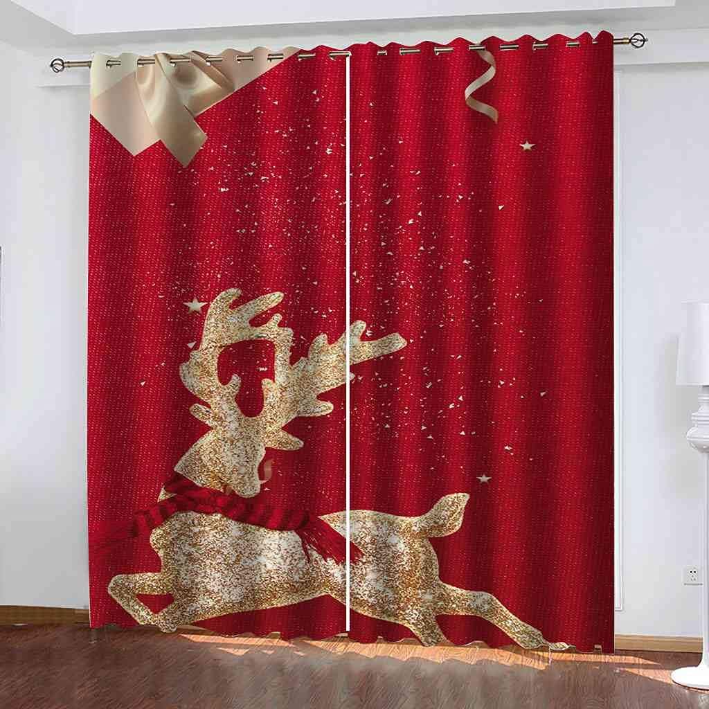 Modern Blackout Curtains with Eyelet 3D Printed Thermal Insulated Window Treatments Golden Christmas Elk Living Room Bedroom Window Drapes 2 Panel Set 72" X 108" (2XW55"xL96")