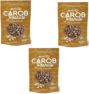 Missy J's Organic Carob Covered Peanuts 8oz 3 pack Carob Made w/Coconut Sugar, Vegan Gluten and Caffeine Free, Healthy Substitute for Chocolate