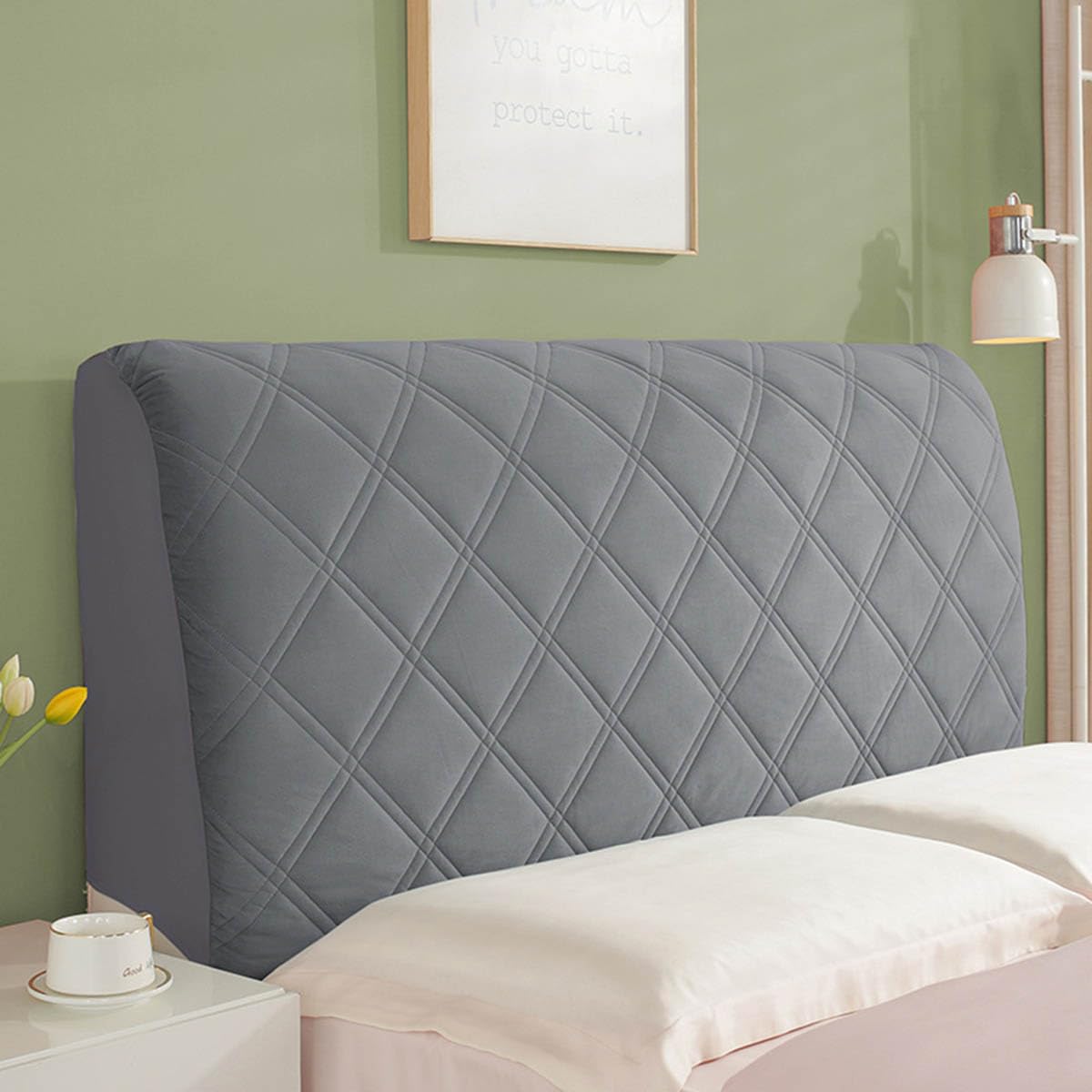 Solid Color Velvet Bed Headboard Cover with Padded, Headboards Slipcover for Super King Size Double Beds, Bed Head Dustproof Full Covers and Decor- dark gray 2|| 150cm