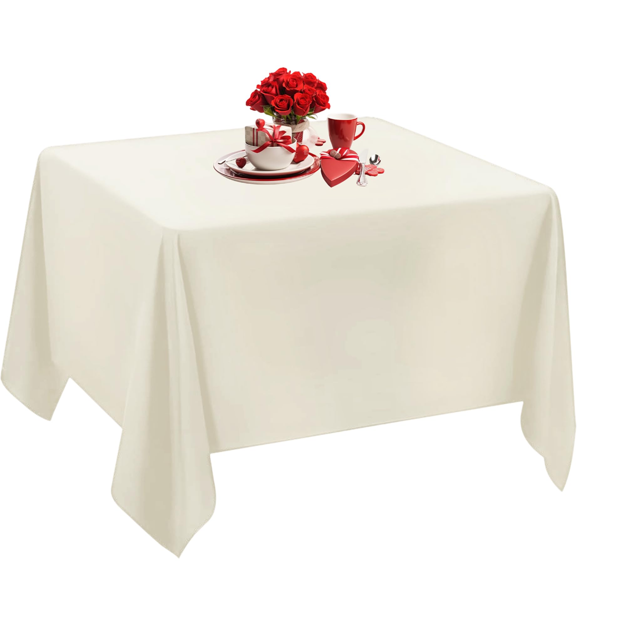 WedDecor Ivory Square Tablecloth 90 x 90 inch Polyester Linen Fabric Table Cover Washable for Indoor Outdoor Dinner, Kitchen Dining, Weddings, Birthday, Anniversary Party Events, Pack of 10