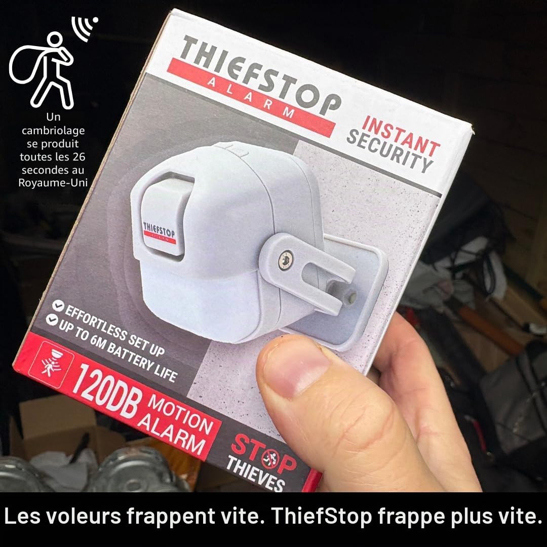 Alarme d'abri et détecteur de mouvement de sécurité domestique - Capteur PIR 120 dB - Alarme sans fil alimentée par batterie pour abri de jardin, garage, atelier, sécurité de camionnette