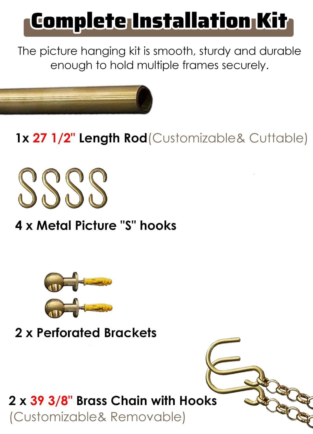 Sistema para colgar cuadros con cadenas y riel para exhibición de pared de galería y decoración artística de interiores