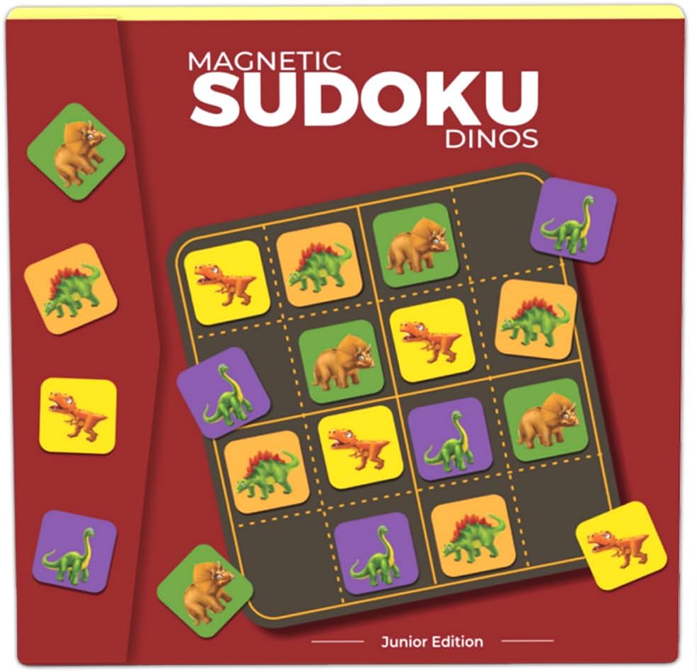PELIKAS TOYZ Magnetic Sudoku Dino for Kids 4-6 Years - Educational Logic Puzzle Game, Dinosaur Brain Teasers & Travel Toy, STEM Learning Gift for Boys & Girls Age 5, 6, 7
