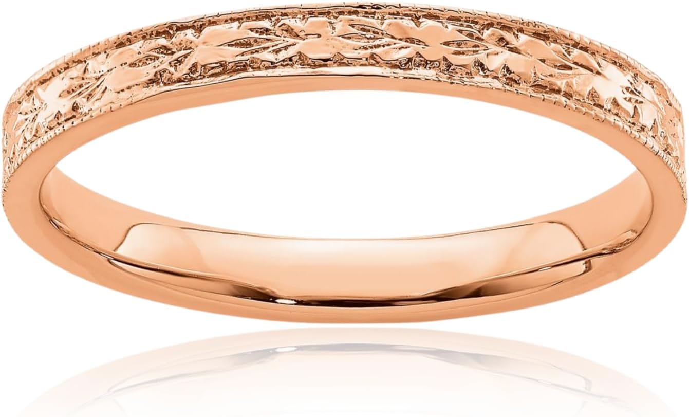 IceCarats 14K Solid Rose Gold Vintage 2.48mm Flower Stackable Plain Wedding Band Ring Polished