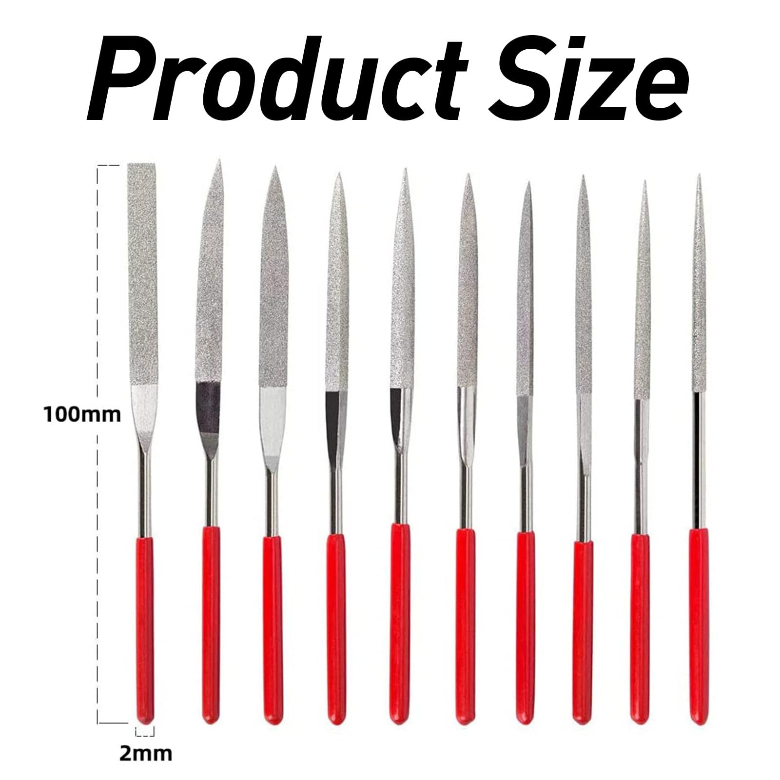 10pcs Diamond Needle File Set, Mini Needle Jewelry File Set for Jewelers Glass Wood Carving Craft, 2 x 100mm - Image 3