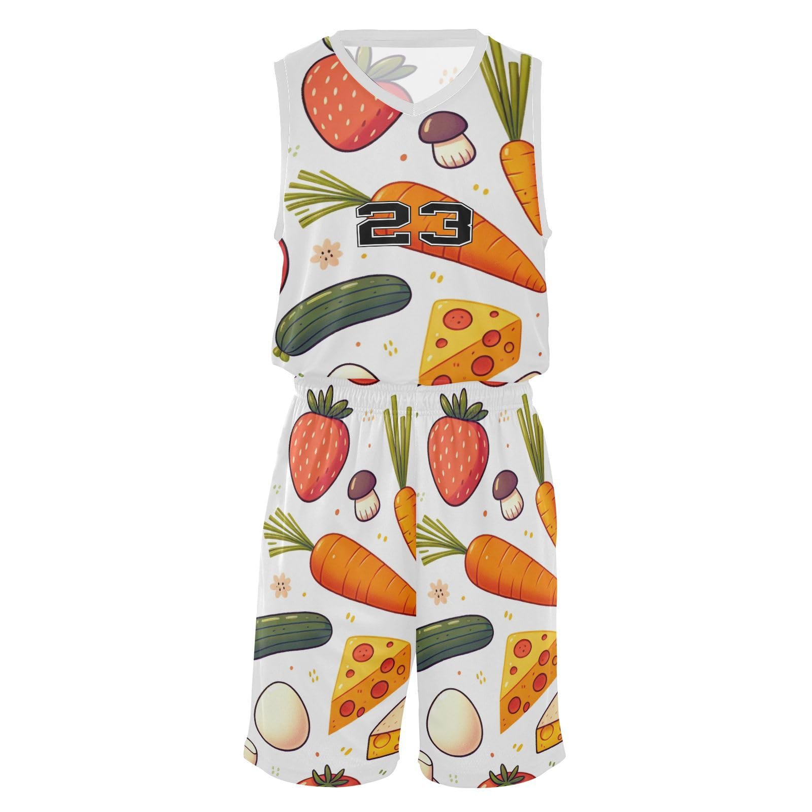 FLildon Colorful Fruit and Vegetables Boys Basketball Jersey Set Tank Top Shorts Tracksuit Sport Training Suit for Kids, XXL