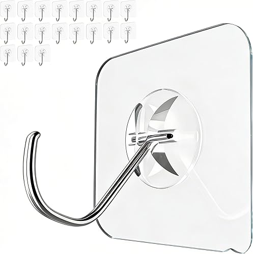 Latoxcaa Heavy Duty Adhesive Hooks 20-Pack: Holds 22lb, Strong Reusable & Waterproof Wall Hooks for Kitchen, Bathroom, Office - No Drilling, No Residue