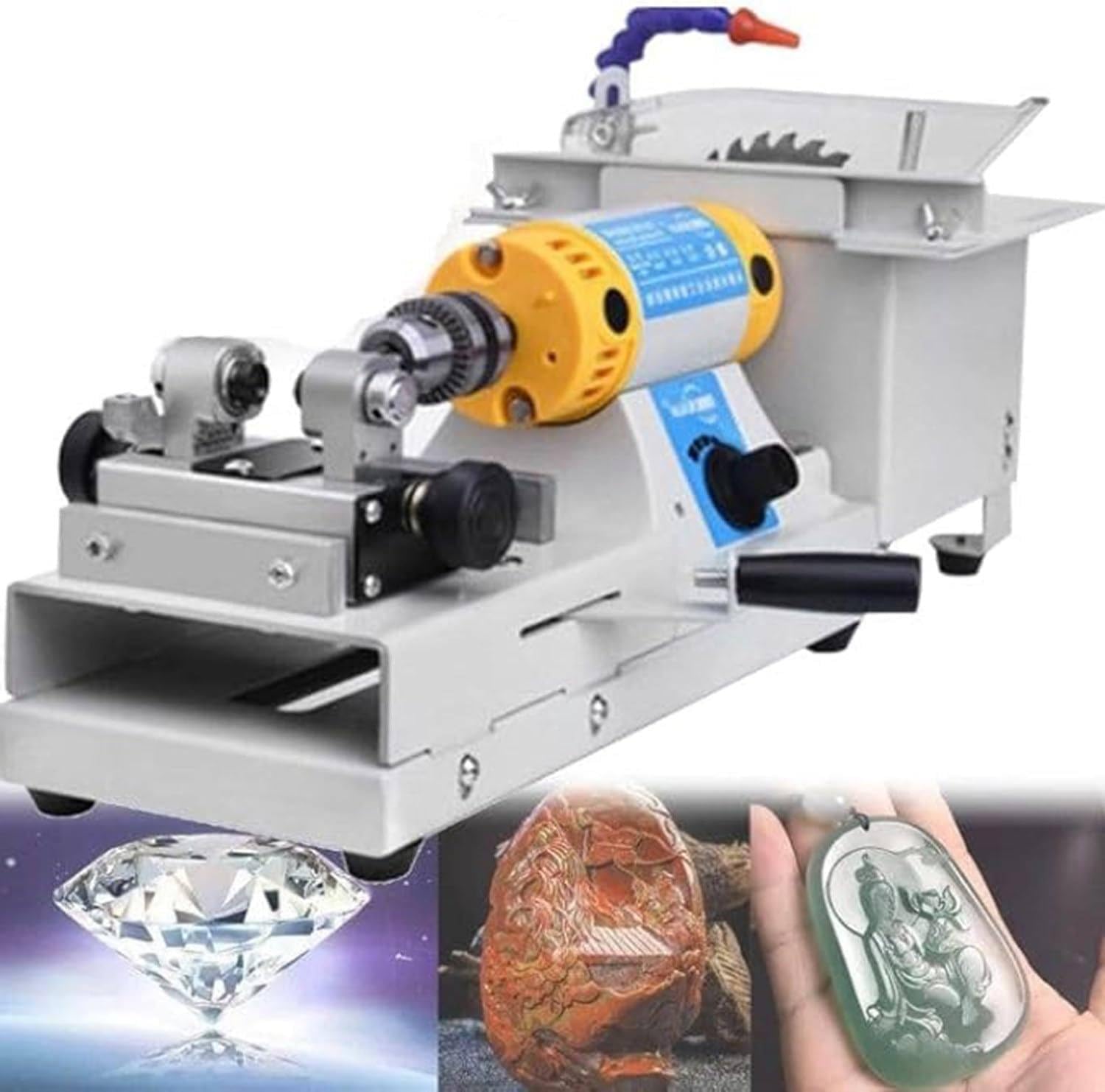 Fjyawen Blackone Lapidary Rock Grinder Polisher 750W Multifunction Table Saw Jewelry Rock Polishing Bench Lathe Polisher Drilling Machine 800-10000 Rpm