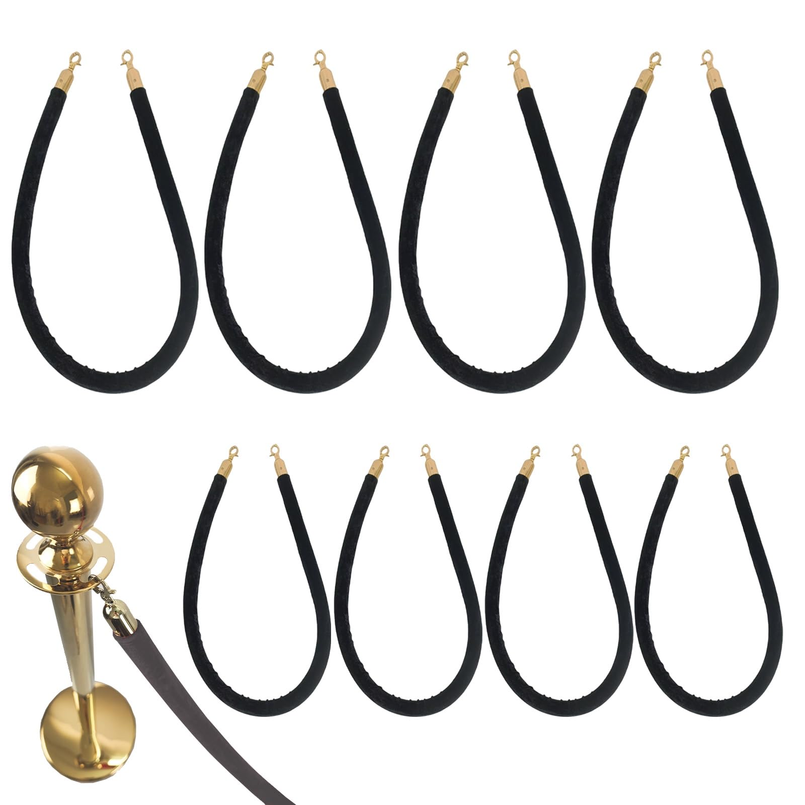 GLDYTVF Portable Black Velvet Rope Barrier8 Pack Queue Line Dividers with 32mm Thickness Ideal for Museums Hospitals Playgrounds and Events300cm/118in Long