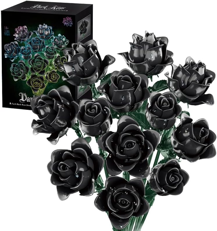 Menbis ブラックローズ ブロック 花束 822ピース 大人向け ビルディングフラワー 組み立て式 ローズブーケ インテリア デ
