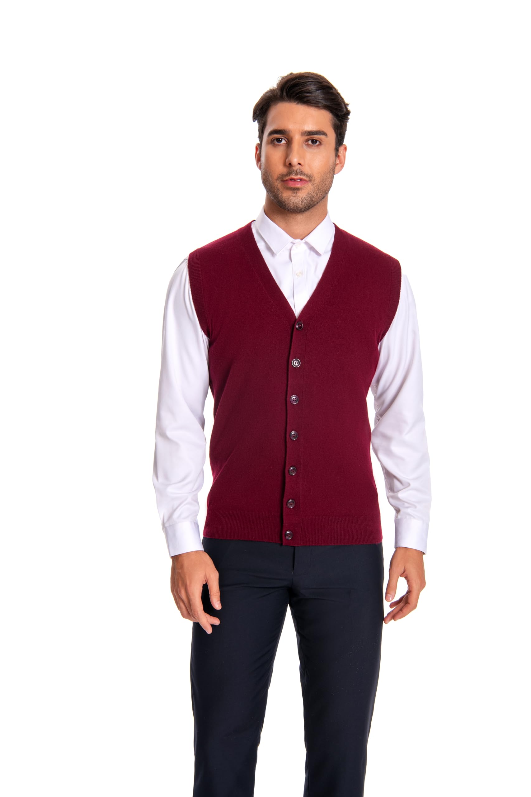 WOSICA Men's 100% Cashmere V Neck Vest