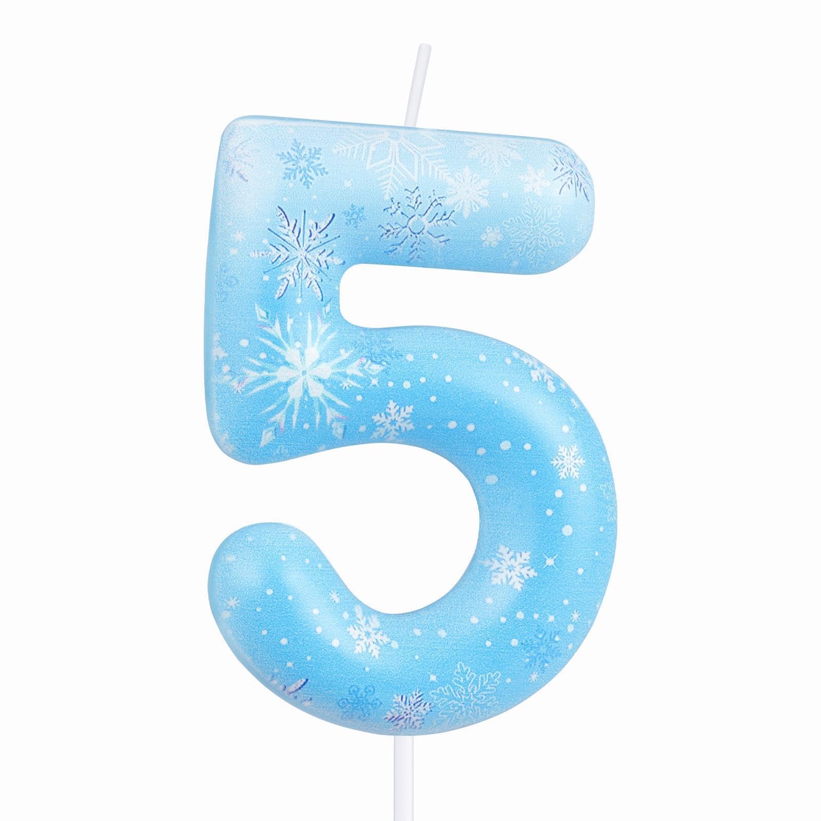 Bougies d'anniversaire La Reine des Neiges, Bougie Numéro 5e Anniversaire, Flocon de Neige Numéro 5 Bougies pour Gâteau, Bougies de Gâteau Surgelées Bleu Blanc Surgelé Toppers pour Filles Thème Reine