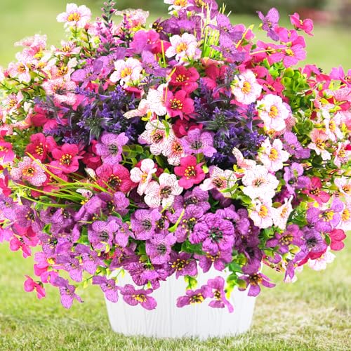 trytuny Artificial Flowers for Outdoor, UV Resistant Realistic Fake Flowers and Faux Plants for Indoor Outdoor, Garden Patio Porch Window Box Decor All Year (12pcs - Mixed Color)