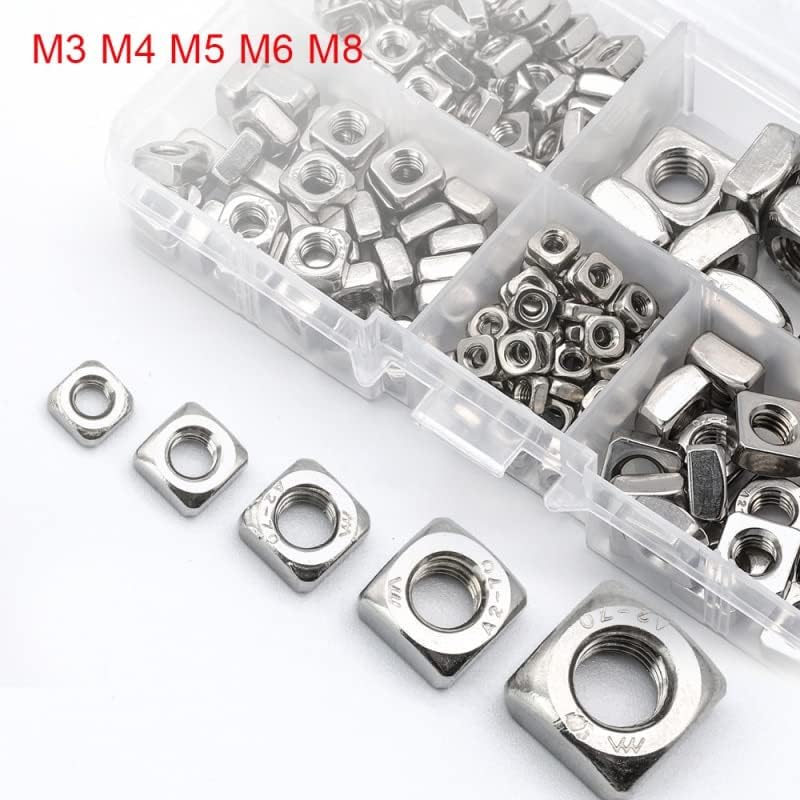 185pcs 304 stainless steel square nut set, various specifications of square inner nuts
