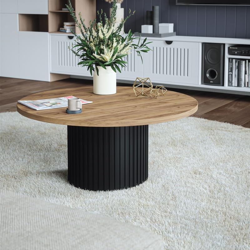 KOLM Plateau Rond Laminé Chêne Craft Compatible avec Tables de Salon et Espaces Déco - Diamètre 90 cm, Épaisseur 2,5 cm
