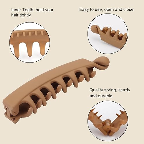Miniatura 7 de Pinzas para el cabello, 6 piezas pinzas de plátano con garra de lazo para cabello mediano, soporte mate de agarre fuerte para moño de cola de