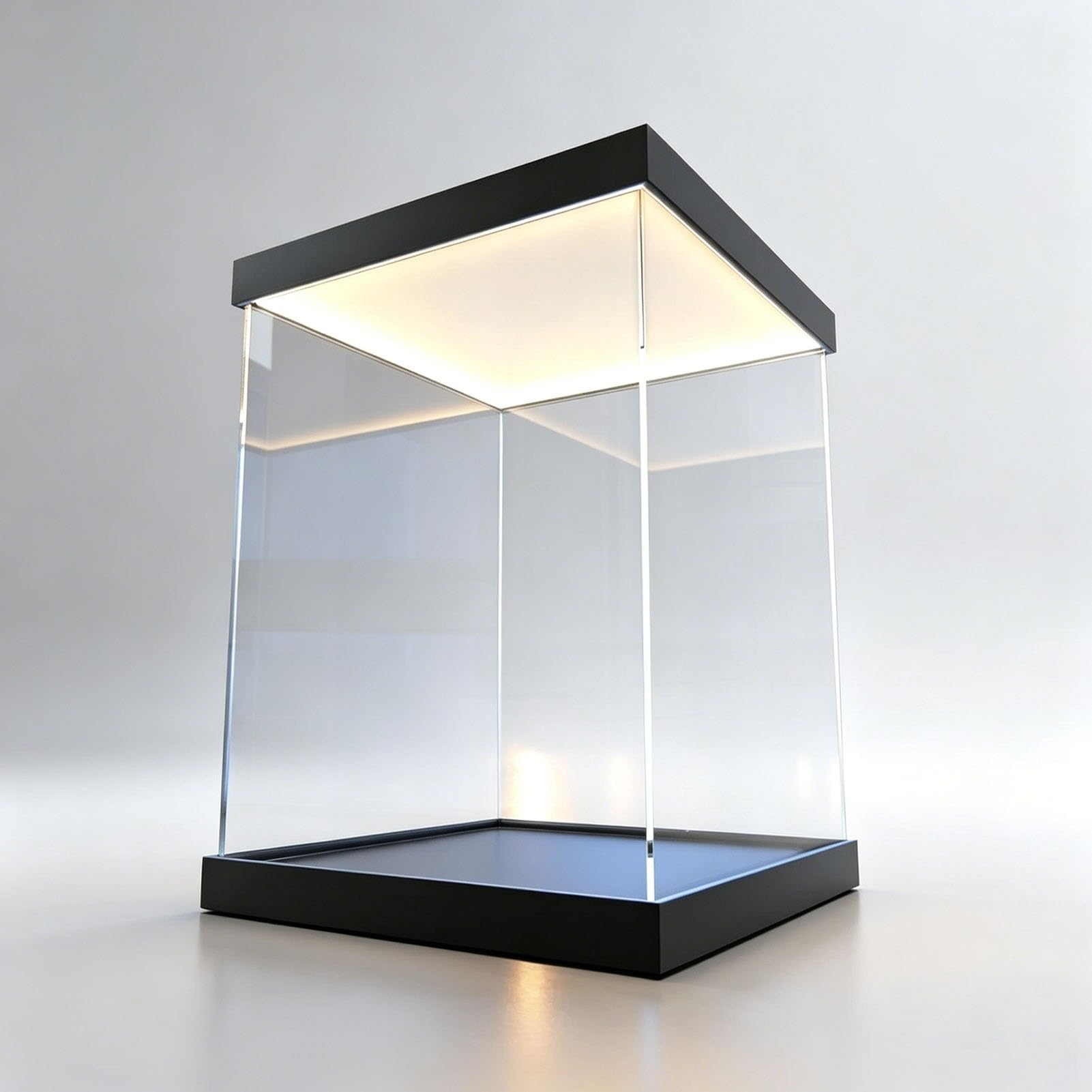 Light Up Clear Acrylic Case Alternative Glass Case, Extra Large Rectangle Cube Showcase, Transparent Tabletop Countertop Organizer Bin(Black,40x40x50cm(16x16x20in))