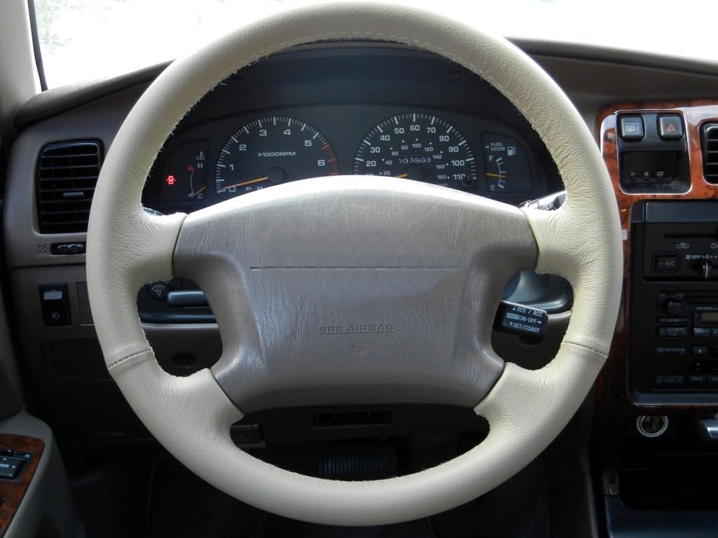 RedlineGoods Steering Wheel Cover Compatible with Toyota Hilux 1997-05. Tailor Made - not Universal. Genuine top-Grade Italian Black Leather with Black Thread