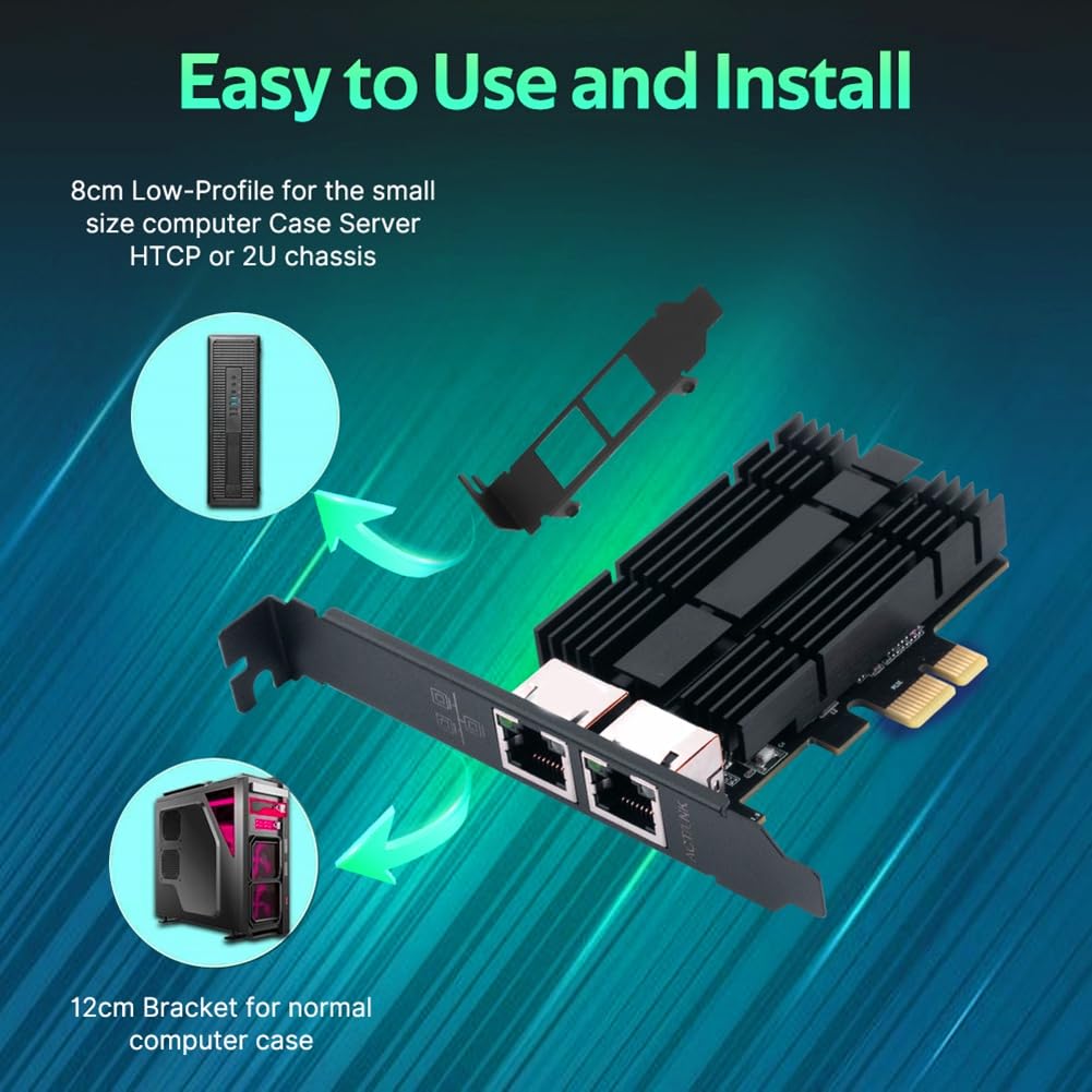 Jaywool Adattatore di rete per PC 2.5G per scheda di rete PCIe a RJ45, chipset I226, Dual Gigabit Ethernet, 100/1000/2500 Mbit/s