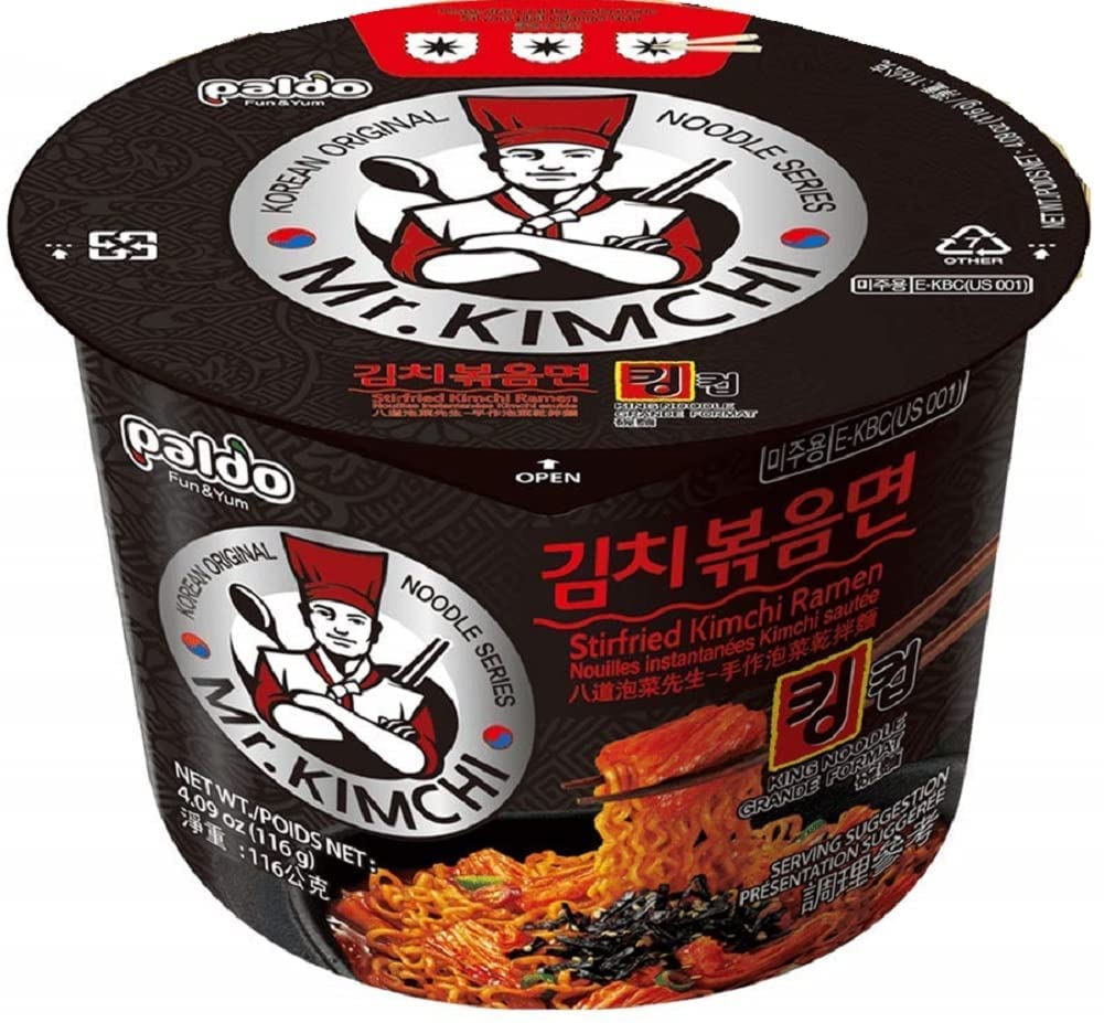 Paldo Mr. Kimchi Bowl, Medium Spicy Korean Noodles, 116 grams