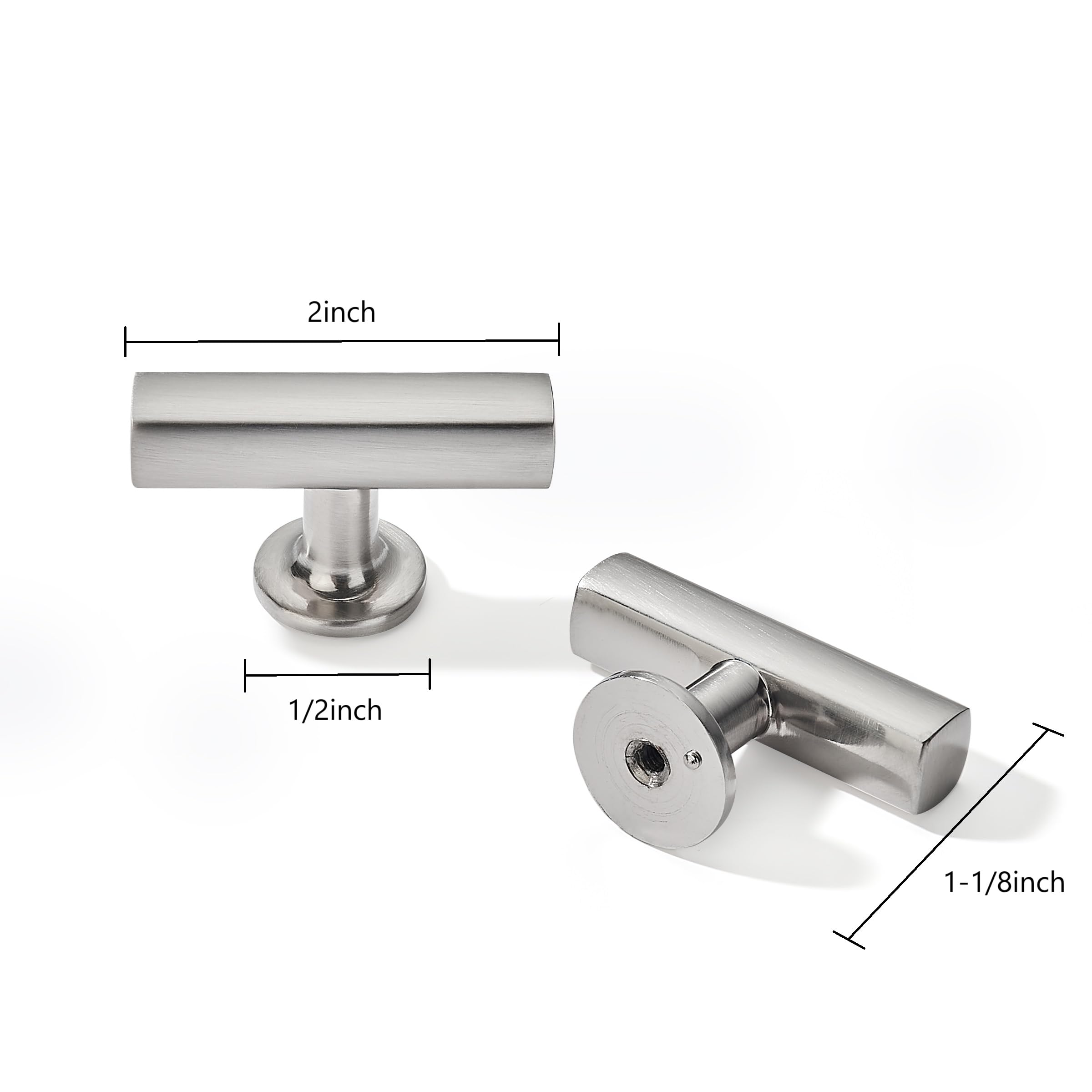 KHTUMEWARE-297 T-Bar Knob, Brushed Nickel, 2 in (50 mm), 10-Pack in Brushed Nickel — KHTUMEWARE
