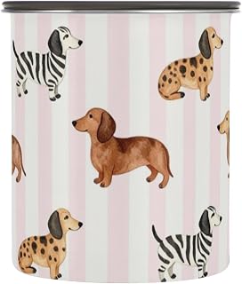 GuoChe Food Storage Containers With Lids Stainless Steel Kitchen Pantry Organizer Button Opening Smooth Wire Long-haired Dachshund on Blush Stripes Dapple