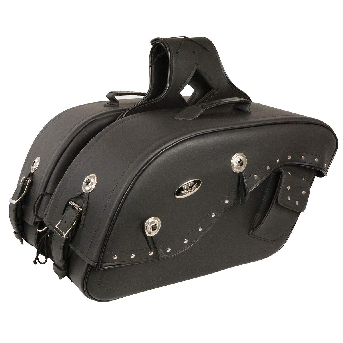 Milwaukee Leather Studded Throw-Over Motorcycle Saddlebags – Synthetic Leather – Universal Fit – Zip-Off - MD