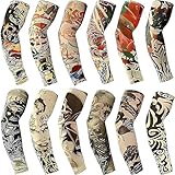 YARIEW Tattoo Sleeves for Men, 12Pcs Fake Tattoos Sleeves to Cover Arms Cooling Sun Protection Tribes Skulls Patterns