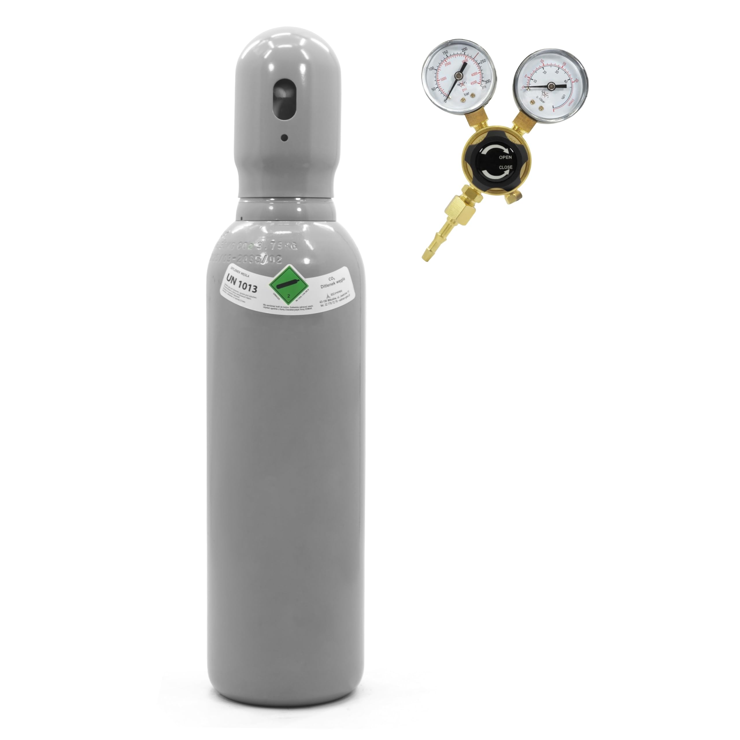 Bombona de gas CO2 de 3,7 kg (5 L) llena y reductor de presión de argón/CO2 – Juego: bombona de gas de protección completa + mini regulador de gas 2 manómetros para soldadora MIG MAG y acuario