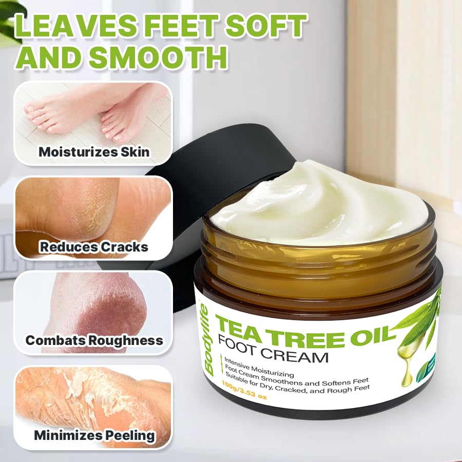 Tea Tree Oil Foot Cream 3.53 oz – Moisturizing & Nourishing Foot Lotion for Dry Cracked Feet, Softens Rough Skin, Soothes & Refreshes Tired Feet - Image 6